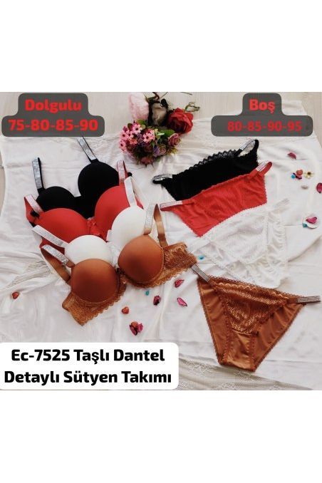 EC-7525 TAŞLI DANTEL DETAYLI SÜTYEN TAKIMI